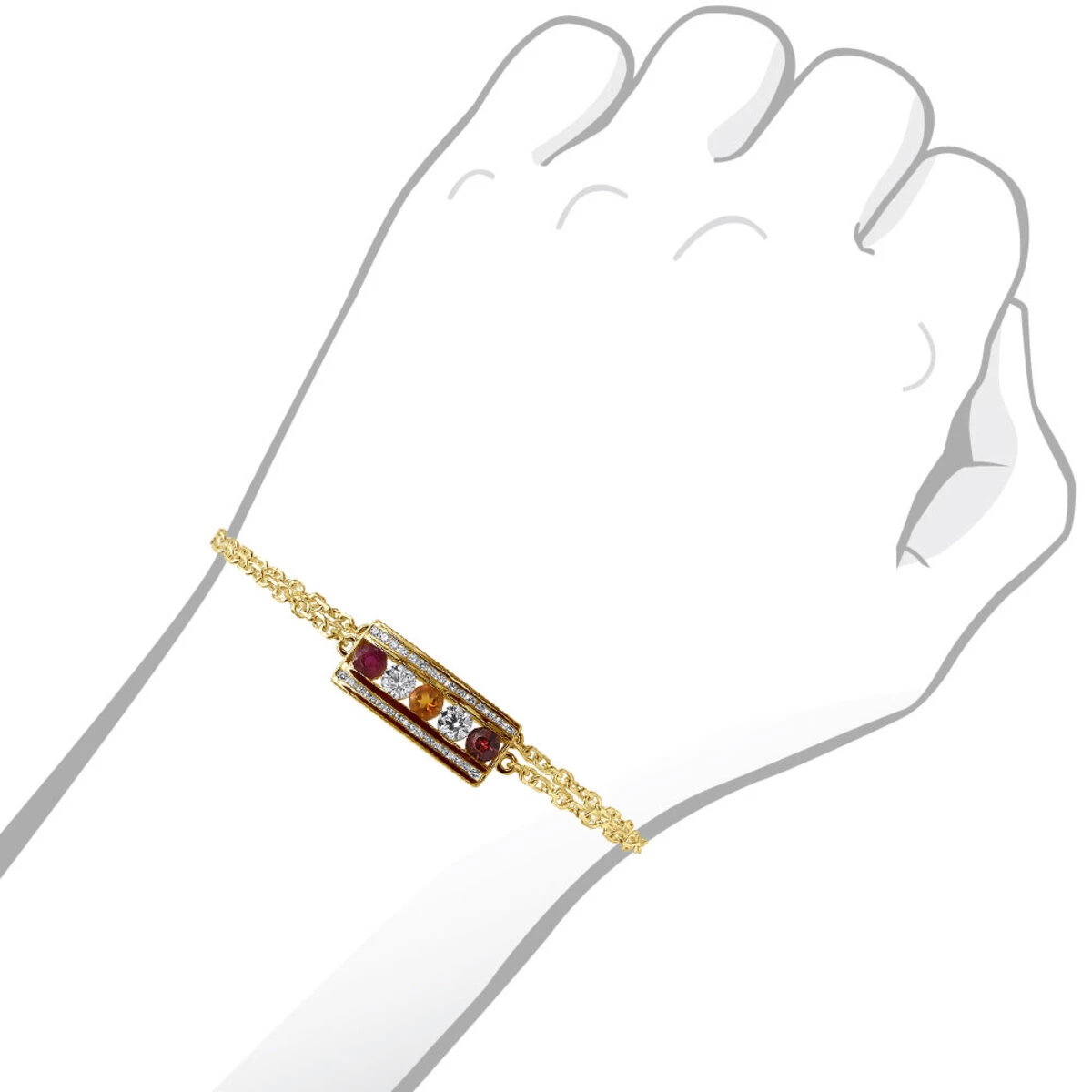 Unique 14K Yellow Gold Ruby Citrine Garnet Gemstone & Diamond Bracelet For Women 1.75ct - Image 7