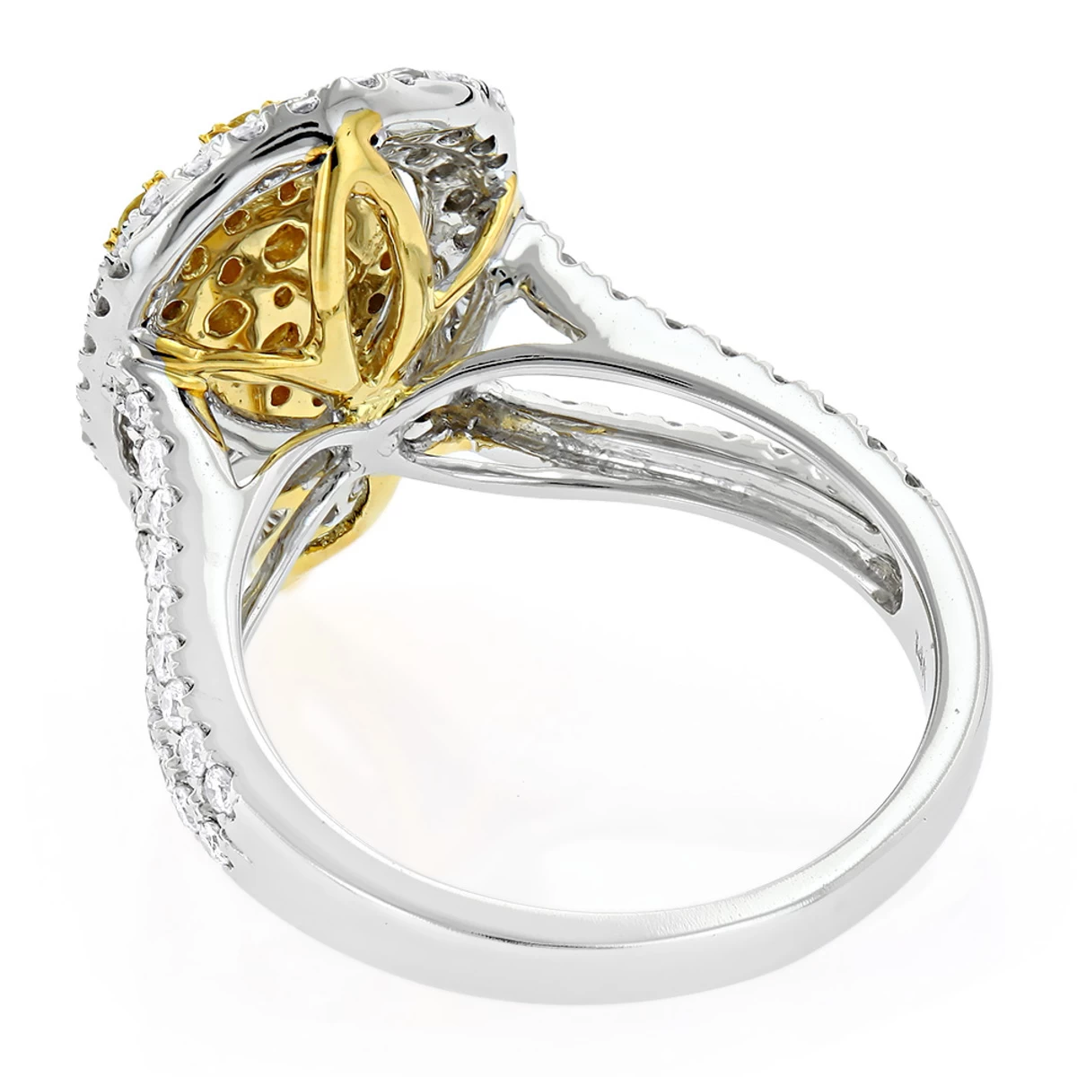 Unique 14K White Gold White Yellow Diamond Pear Shape Cluster Ring For Women 1.5c - Image 4
