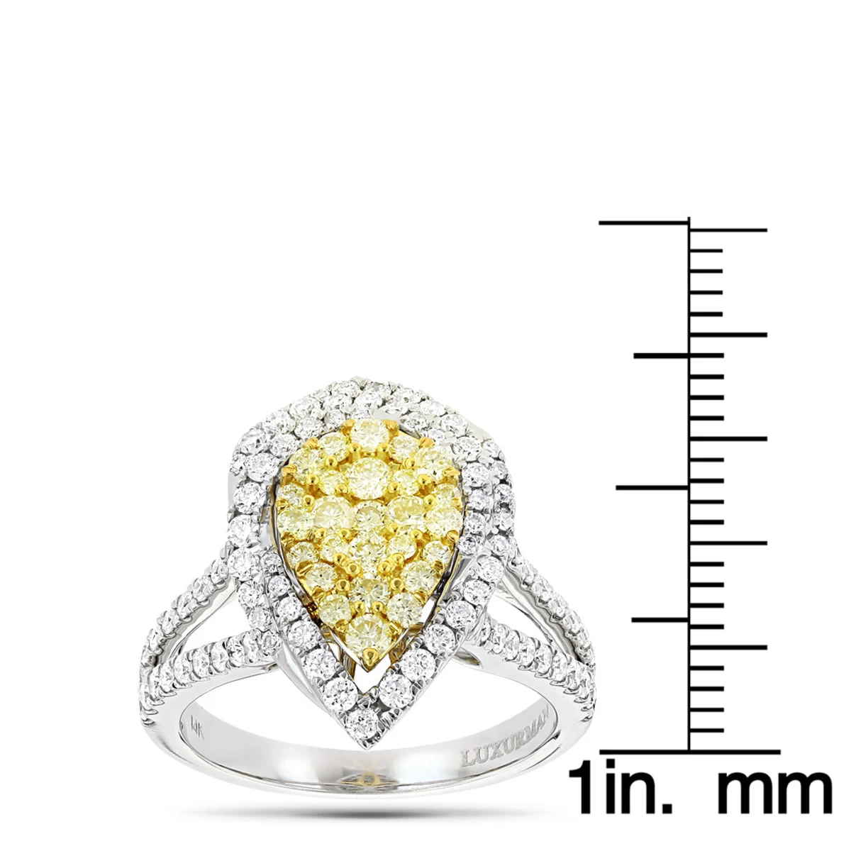 Unique 14K White Gold White Yellow Diamond Pear Shape Cluster Ring For Women 1.5c - Image 6