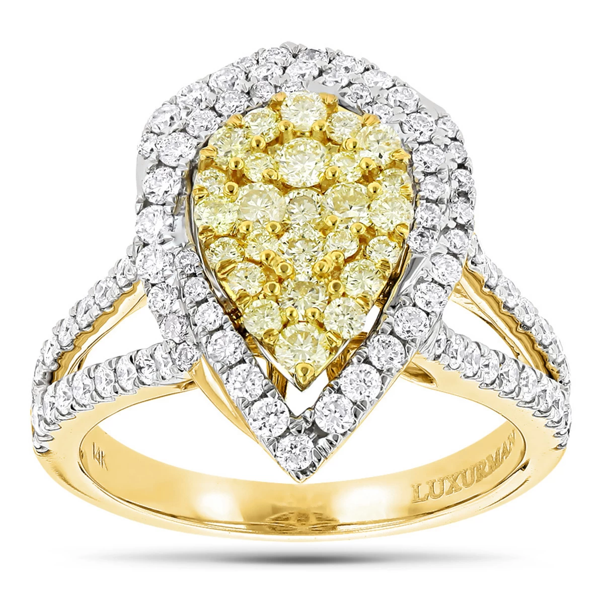 Unique 14K White Gold White Yellow Diamond Pear Shape Cluster Ring For Women 1.5c - Image 2