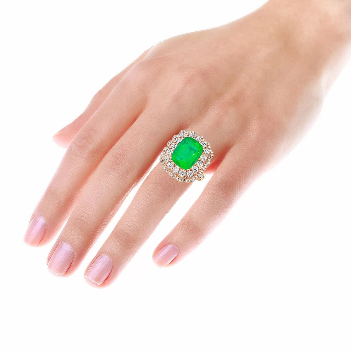 Unique Diamond And Emerald Cocktail Ring For Women 18K White Gold 9.7 Carats - Image 7