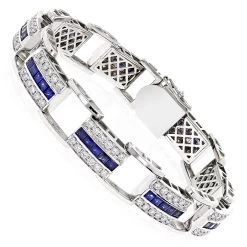 Unique Diamond And Sapphires Bracelet 14K White Gold