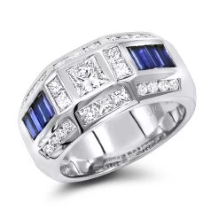 Unique Luxurman Bands 18K White Gold Sapphire Diamond Ring For Men 3.5ct