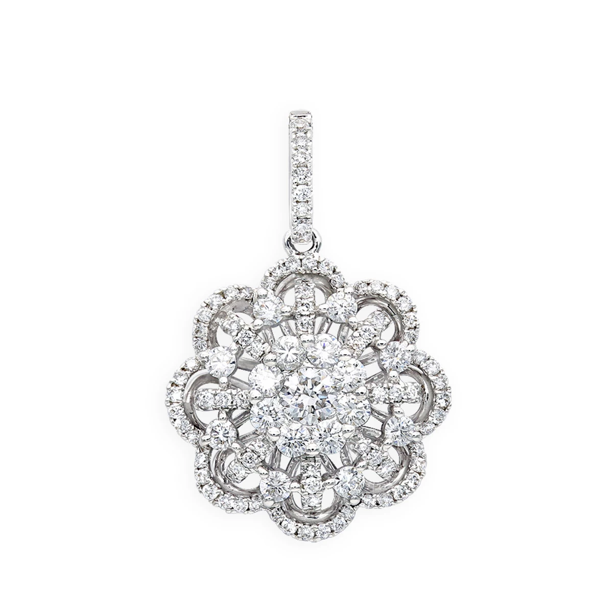 Vintage 18K White Gold Flower Cluster Diamond Pendant For Women 1.25ct LUXURMAN