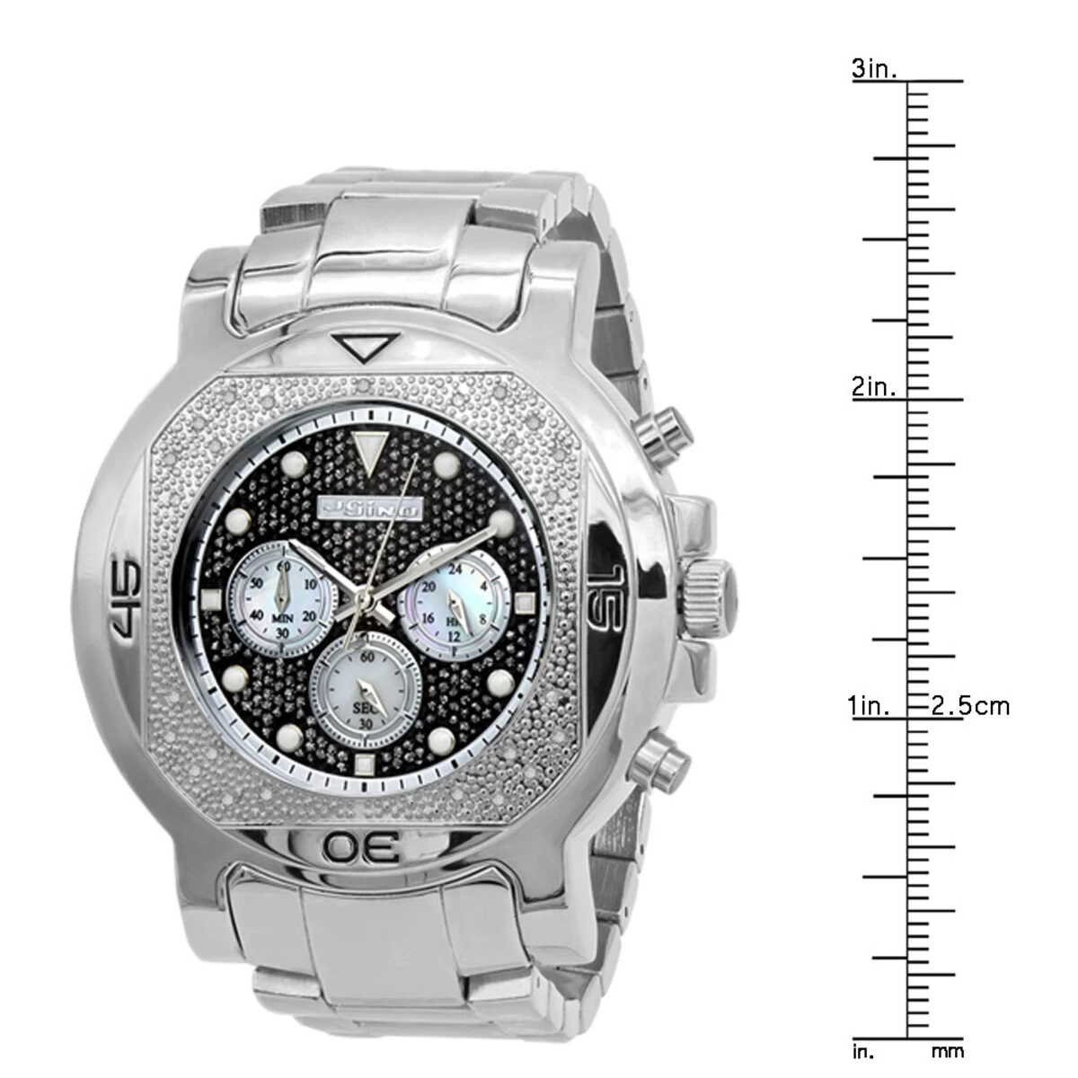 JoJino Chronograph Large Men's Diamond Watch 0.25ct Iced Out Black Dial - Image 4