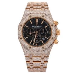 Men's Diamond Watch 18K Gold Audemars Piguet Royal Oak 41mm Black Dial 21.75ct