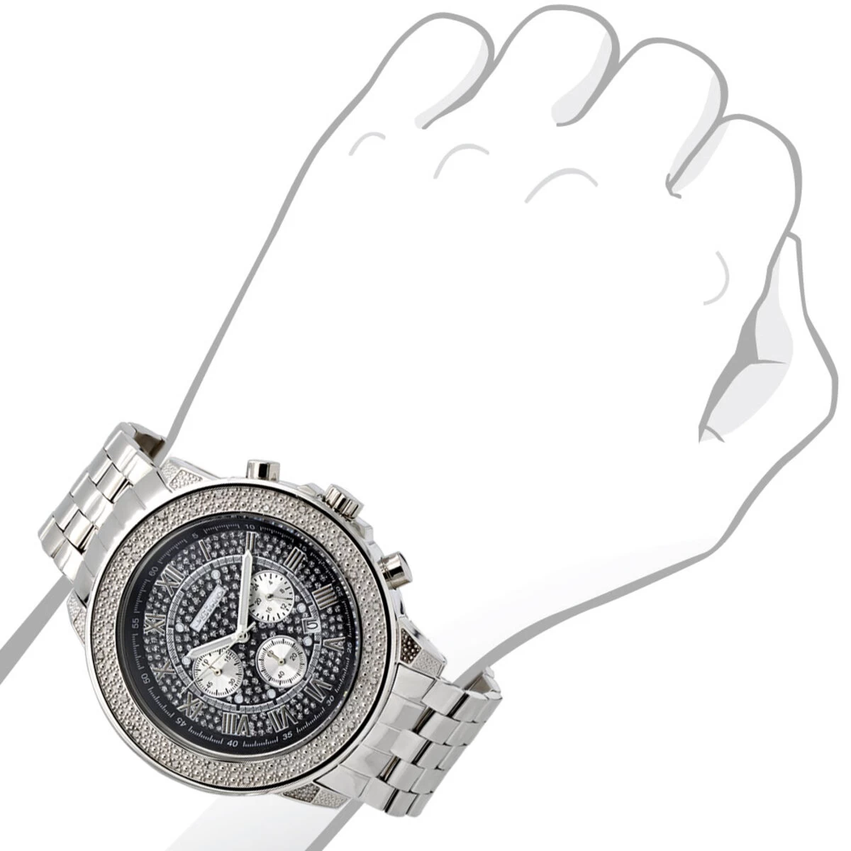 Oversized Real Diamond Watch For Men By Jojino Black Iced Out Dial 0.25ct - Image 3