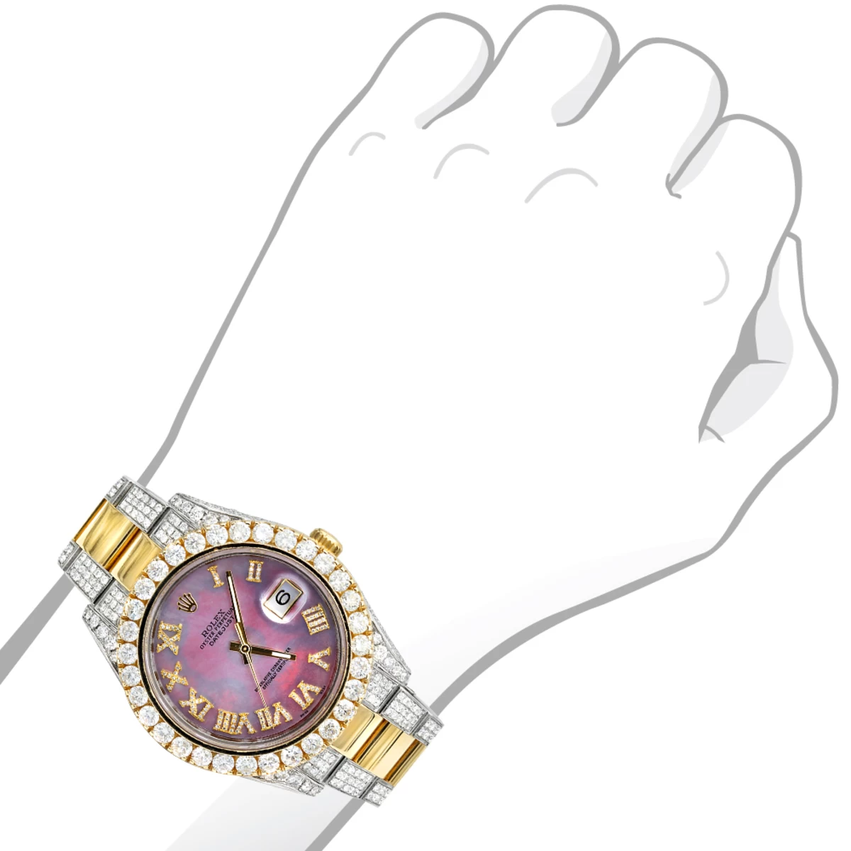 Rolex Datejust 16.5 Carat Men's Diamond Watch Gold Steel Purple MOP - Image 3