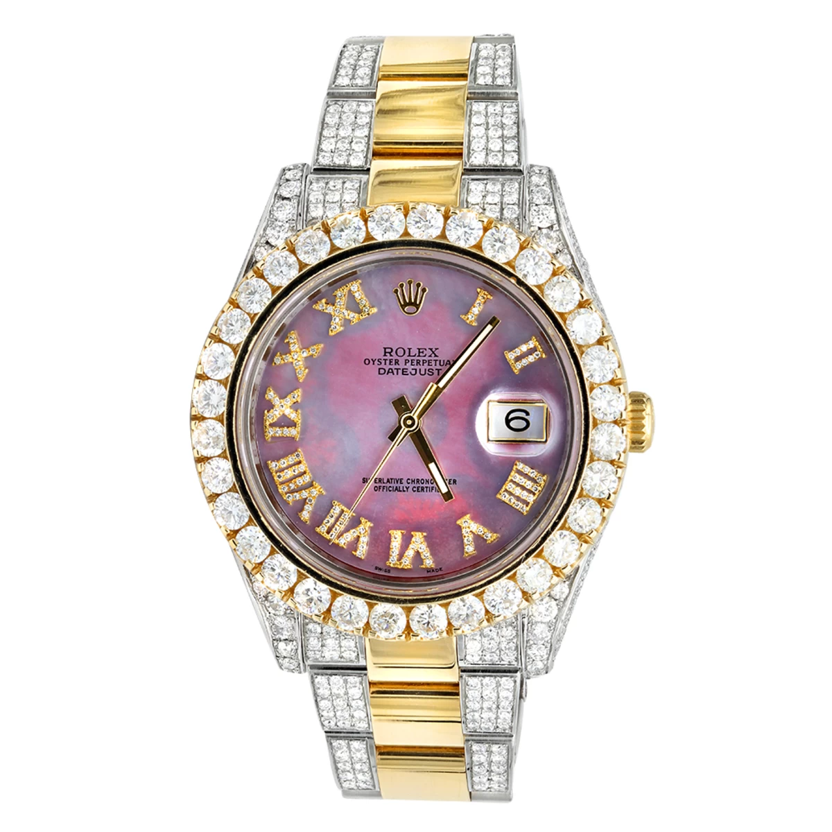 Rolex Datejust 16.5 Carat Men's Diamond Watch Gold Steel Purple MOP