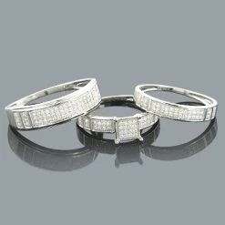 Affordable Diamond Engagement Ring Wdding Bands Set 14K White Gold 0.53Ct