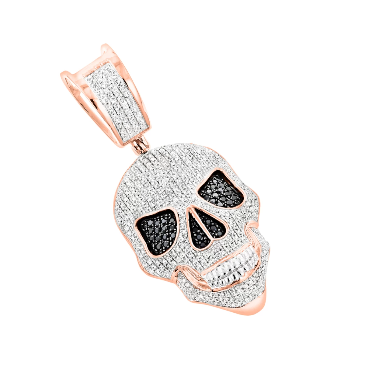 White And Black Diamond Iced Out Skull Pendant 10K Yellow Gold 0.83ct - Image 3