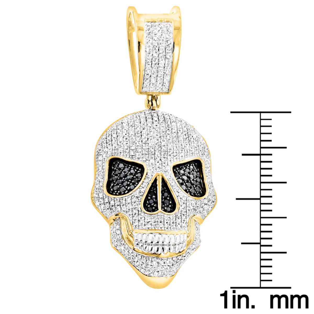 White And Black Diamond Iced Out Skull Pendant 10K Yellow Gold 0.83ct - Image 6