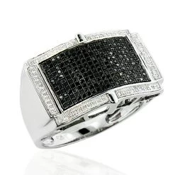 White Black Diamond Ring For Men In Sterling Silver 0.70ct