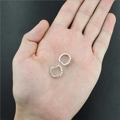 White And Champaign Diamond Hoop Huggie Earrings 0.47ct 14K White Gold - Image 2