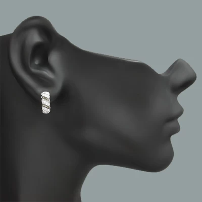 White And Champaign Diamond Hoop Huggie Earrings 0.47ct 14K White Gold - Image 3