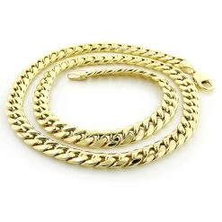9mm 10K Yellow Gold Miami Cuban Link Curb Chain For Men 20-40in