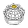 Yellow Sapphire Cocktail Ring With Diamonds 14K White Gold 0.60ctd 1.00cts