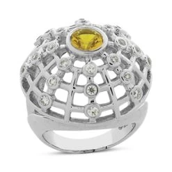 Yellow Sapphire Cocktail Ring With Diamonds 14K White Gold 0.60ctd 1.00cts